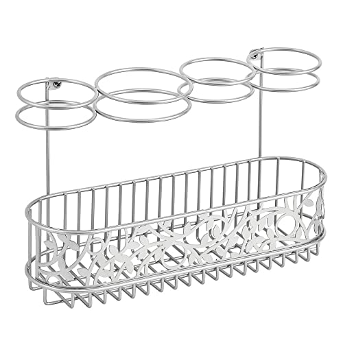 mDesign Steel Wall Mount Hair Dryer Holder, Styling Tool Storage Organizer Basket for Bathroom - Holds Hair Dryer, Flat Iron, Curling Wand, Hair Straighteners, Brushes - Arbor Collection - Chrome