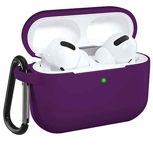 DGege AirPod Pro Case Purple Compatible with Apple AirPods Pro, Soft Silicone AirPods Skin for Women Men Protective Cases Cover for AirPods Pro with Keychain (Front LED Visible)