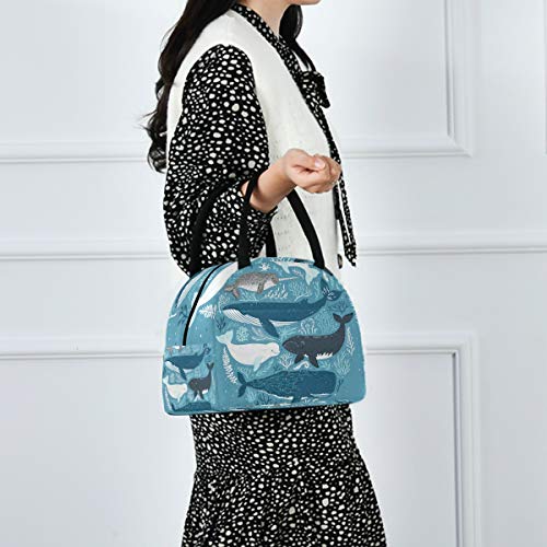 senya Lunch Bag, Sea Animal Whale Coral Blue Insulated Lunch Box Cooler Bag Tote Bag for Women Kids/Picnic/School/Work