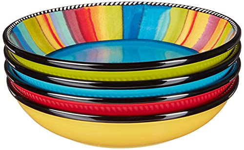 Certified International Sierra 9" Soup/Pasta Bowl, Set of 4 Assorted Designs, Multicolored