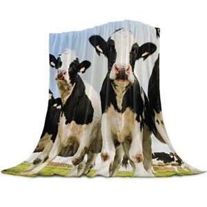 greeeen plush fleece throw blanket | fuzzy, soft, warm, cozy, reversible blanket for bed couch sofa chair travel- 39" x 49" pasture cow rural landscape