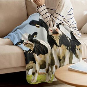 Greeeen Plush Fleece Throw Blanket | Fuzzy, Soft, Warm, Cozy, Reversible Blanket for Bed Couch Sofa Chair Travel- 39" x 49" Pasture Cow Rural Landscape