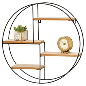 mdesign round metal wall mount display organizer holder, 4 shelf - to store and show off small collectibles, figurines, mugs, succulent plants - black/natural