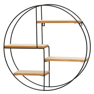 mDesign Round Metal Wall Mount Display Organizer Holder, 4 Shelf - to Store and Show Off Small Collectibles, Figurines, Mugs, Succulent Plants - Black/Natural