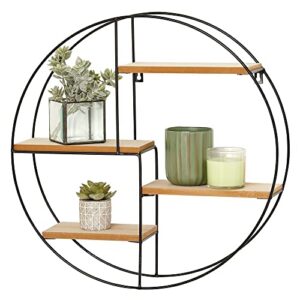 mDesign Round Metal Wall Mount Display Organizer Holder, 4 Shelf - to Store and Show Off Small Collectibles, Figurines, Mugs, Succulent Plants - Black/Natural