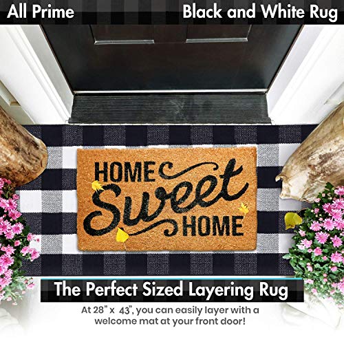 All Prime Buffalo Plaid Rug with Wash Bag (Black & White Rug 28x43) Beautiful Buffalo Check Rug for Front Door