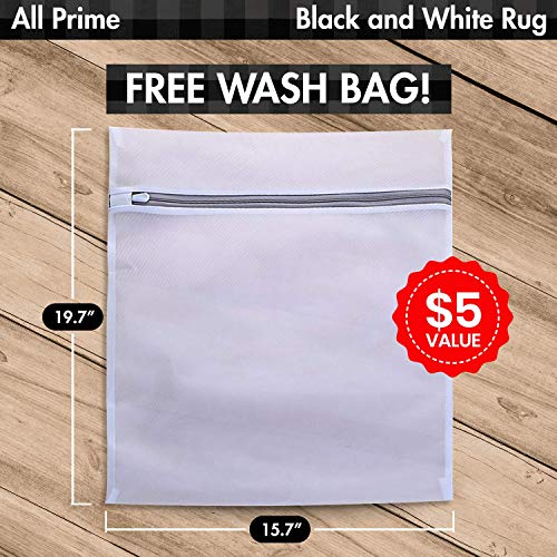 All Prime Buffalo Plaid Rug with Wash Bag (Black & White Rug 28x43) Beautiful Buffalo Check Rug for Front Door