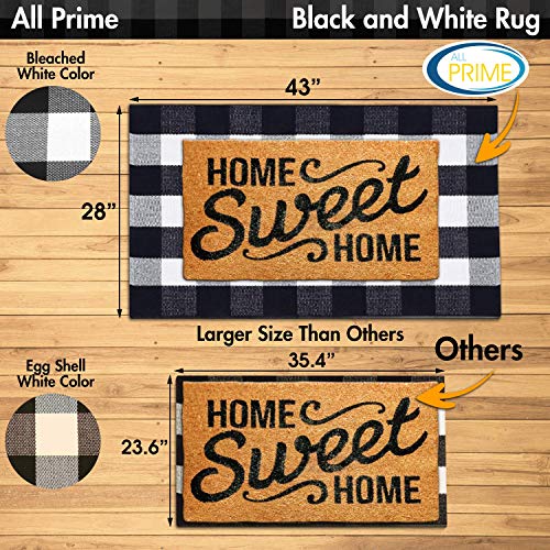 All Prime Buffalo Plaid Rug with Wash Bag (Black & White Rug 28x43) Beautiful Buffalo Check Rug for Front Door