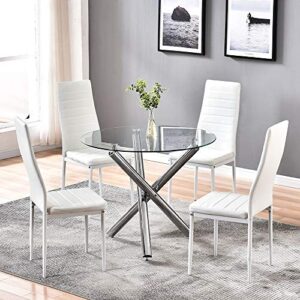 dining table with chairs set,4homart yvonne&f.l.a.m. 5pcs round glass table set modern tempered glass top table with 4 pu leather chairs dining room furniture