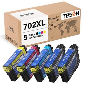 tesen remanufactured 702 xl ink cartridge replacement for epson 702xl 702 t702xl t702 to use with workforce pro wf-3720 wf-3733 wf-3730 printer 5-pack