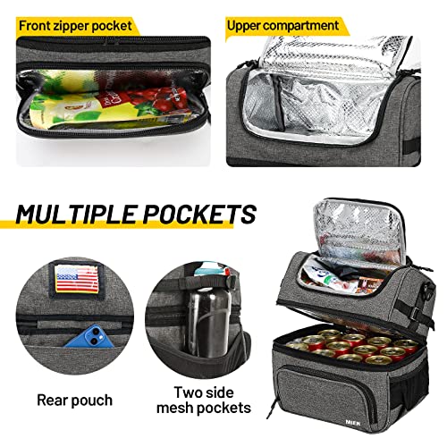 MIER Dual Compartment Lunch Bag Tote with Shoulder Strap for Men and Women Insulated Leakproof Cooler Bag, Grey