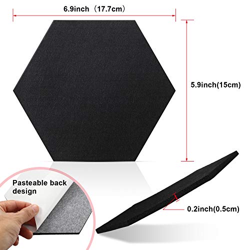 20 Packs Pin Board Hexagon Felt Board Tiles Black Bulletin Board Memo Board Notice Board with 40 Pieces Push Pins, Decoration for Home Office Classroom Wall 5.9 x 7 inches/ 15 x 17.7 cm