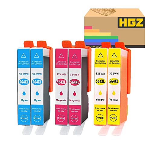 HGZ Compatible Ink Cartridges Replaccement for HP 564XL 564 XL Used for Photosmart 6525 6520 7520 5520 7510 5510 7525 DeskJet 3520 3522 OfficeJet 4620 (2 Black, 2 Cyan, 2 Magenta, 2 Yellow, 6-Pack)