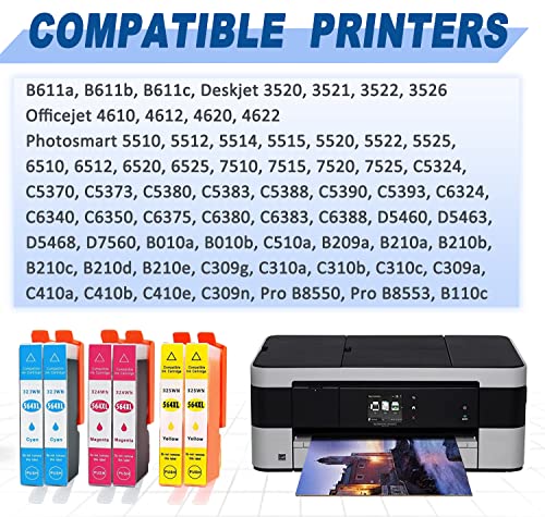 HGZ Compatible Ink Cartridges Replaccement for HP 564XL 564 XL Used for Photosmart 6525 6520 7520 5520 7510 5510 7525 DeskJet 3520 3522 OfficeJet 4620 (2 Black, 2 Cyan, 2 Magenta, 2 Yellow, 6-Pack)