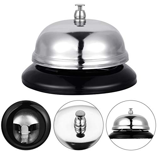 Boao Desk Service Dinner Bell Metal Construction Call Bell and Double Side No Receptionist Sign Please Ring Bell Sign for Service Assistance for Hotel School Restaurant Reception Area (sliver Bell)