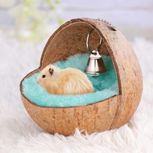 POPETPOP Hanging Hamster House Bed - Warm Small Animal Nest Coconut Shell Sleeping Bed with Cushion, Rat Hamster Hammock Small Animals Cage Nest Accessories