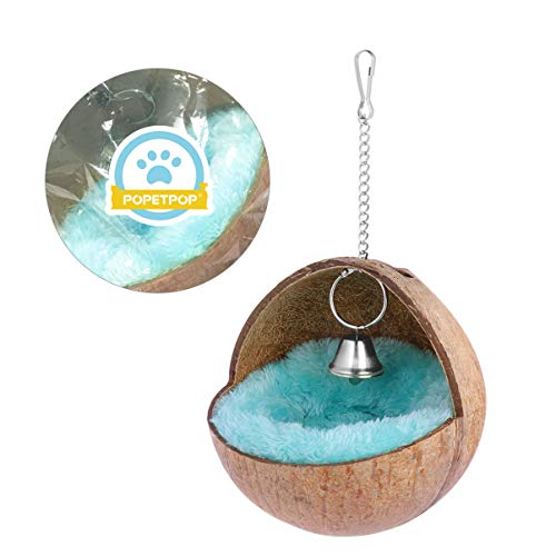 POPETPOP Hanging Hamster House Bed - Warm Small Animal Nest Coconut Shell Sleeping Bed with Cushion, Rat Hamster Hammock Small Animals Cage Nest Accessories