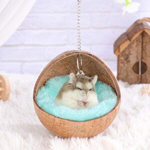 POPETPOP Hanging Hamster House Bed - Warm Small Animal Nest Coconut Shell Sleeping Bed with Cushion, Rat Hamster Hammock Small Animals Cage Nest Accessories