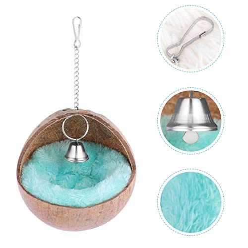 POPETPOP Hanging Hamster House Bed - Warm Small Animal Nest Coconut Shell Sleeping Bed with Cushion, Rat Hamster Hammock Small Animals Cage Nest Accessories