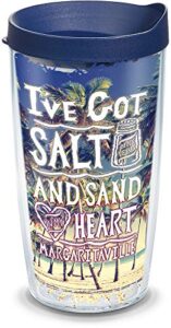 tervis margaritaville - salt in my veins made in usa double walled insulated tumbler travel cup keeps drinks cold & hot, 16oz, clear