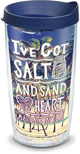 Tervis Margaritaville - Salt In My Veins Made in USA Double Walled Insulated Tumbler Travel Cup Keeps Drinks Cold & Hot, 16oz, Clear