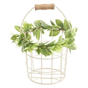 ivory flower girl basket - metal wedding wedding basket w/wood handle - greenery decorated basket - flower girl basket for petal tossing by ragga wedding