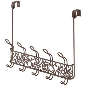 mDesign Decorative Metal Over Door 10 Hook Storage Organizer Rack - to Hang Coats, Jackets, Hoodies, Hats, Scarves, Purses, Leashes, Bath Towels, Robes, Men's and Women's Clothing - Bronze