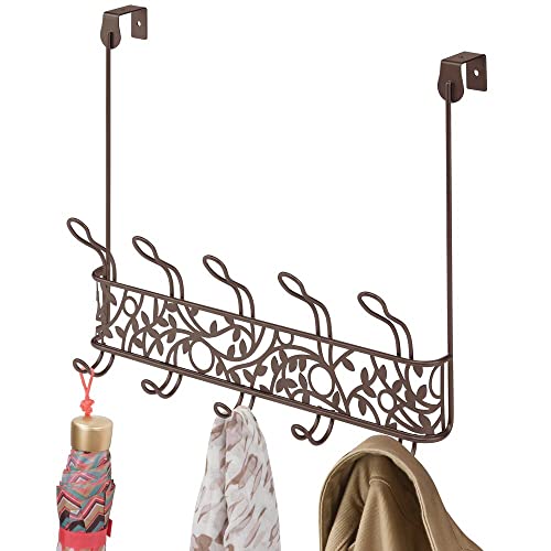 mDesign Decorative Metal Over Door 10 Hook Storage Organizer Rack - to Hang Coats, Jackets, Hoodies, Hats, Scarves, Purses, Leashes, Bath Towels, Robes, Men's and Women's Clothing - Bronze