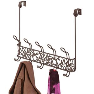 mDesign Decorative Metal Over Door 10 Hook Storage Organizer Rack - to Hang Coats, Jackets, Hoodies, Hats, Scarves, Purses, Leashes, Bath Towels, Robes, Men's and Women's Clothing - Bronze