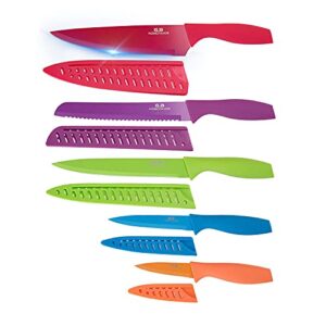 g.a homefavor knife set, 5-piece colored knife set nonstick coated with 5 knife sheath covers