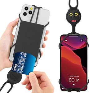 【bone】 lanyard phone tie 2 with card holder, universal phone lanyard neck holder, cell phone lanyard w/card holder for iphone 12 11 pro max, galaxy s pixel, fits 4 to 6.7"- miao cat