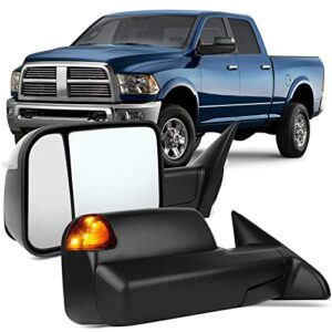 ocpty tow mirrors power heated left driver right passenger side towing mirrors fit for 2009-2010 for dodge for ram 1500 2011-2016 for ram 1500 2500 3500 with turn signal puddle light with black