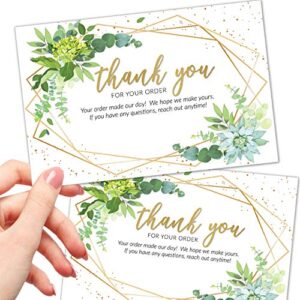 t marie 50 large 4x6 green thank you postcards small business supplies for boutique shops - faux gold and greenery thank you for your order cards and thanks for supporting my small business cards - bulk thank you for shopping cards
