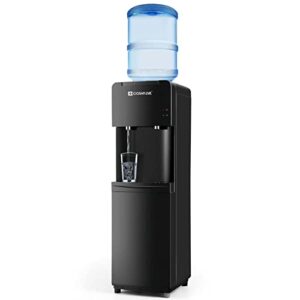 water coolers 5 gallon top load,hot/cold water cooler dispenser, innovative slim design energy saving freestanding with child safety lock for home or office black