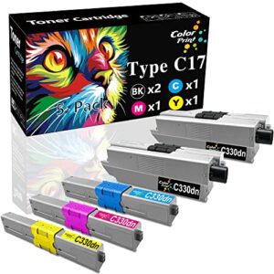 colorprint compatible toner cartridge replacement for oki type c17 c330 work with c330dn c510dn c510 c331dn c530dn c531dn mc361 mc362w mc561 mc562w mc890 mc950 mc950 printer (5-pack, 2bk, 1c, 1m, 1y)