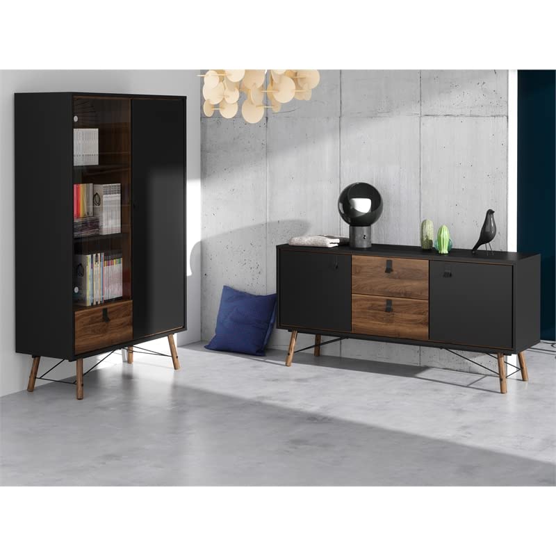 Tvilum Door, 2 Drawer Sideboard, Black Matte/Walnut