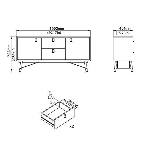 Tvilum Door, 2 Drawer Sideboard, Black Matte/Walnut