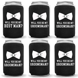 cool coast products - wedding coolies | groomsman best man chug to accept black | 6 pack | funny novelty neoprene hugger | beer holder | bachelor gifts | quality can cooler (6 pack)