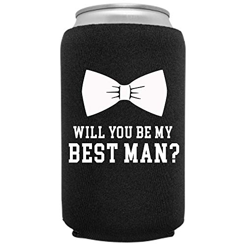 Cool Coast Products - Wedding Coolies | Groomsman Best Man Chug to Accept Black | 6 Pack | Funny Novelty Neoprene Hugger | Beer Holder | Bachelor Gifts | Quality Can Cooler (6 Pack)