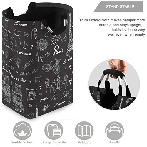 visesunny Collapsible Laundry Basket Paris Eiffel Tower Large Laundry Hamper Waterproof Foldable Fabric Dirty Clothes Toy Organizer for Bathroom Kids Room Dorm