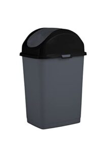 superio 1.25 gal mini plastic trash can with swing top lid small waste bin for countertop, desk, vanity, bathroom 5 quart (grey/black)