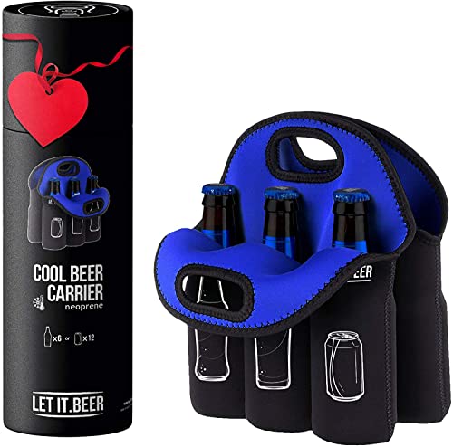 Yelloway 6 Pack Insulated Tote Beer Bottle Holder - Gift Idea -12 Can Carrier - Inexpensive Gift for Men - Birthday Unique Gag Koozie