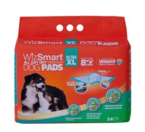 wizsmart heavyweight ultra extra large 10+ cup earth-friendly & all-day dry premium dog and puppy potty training pads, quick drying, absorbent, odor-free, stay put tabs, 10+ cup xl (24 count)