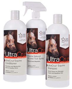 ultracruz equine horse shampoo, conditioner and fly & tick spray bundle, 32 oz each