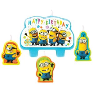 amscan 9907322 - despicable me minions happy birthday cake candles set - 4 pack