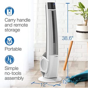 Lasko Oscillating Tower Fan, Remote Control, Timer, 4 Quiet Speeds, for Bedroom, Home Office and Kitchen, 38", White, T38400