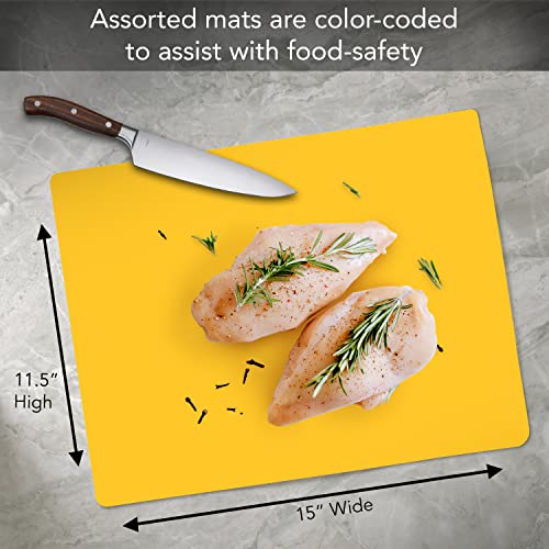 Cut N' Funnel Color Coded Flexible Plastic Cutting Board Mats 4 Pack Made in the USA BPA Free, Dishwasher Safe 11.5” x 15”