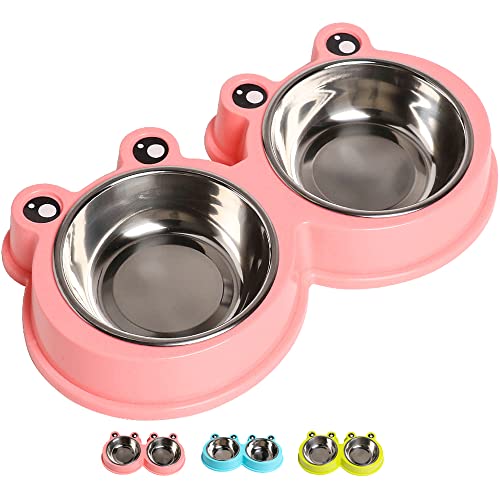 Double Dog Cat Bowls Premium Stainless Steel Pet Bowls with No-Slip Stainless Steel Cute Modeling Pet Food Water for Feeder Dogs Cats Rabbit and Pets