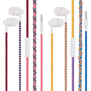urizons 2pack 3.5mm wired in-ear colorful earbuds - tangle-free and trendy noise isolating earphones kids in ear headphones with microphone for iphone laptop kids tangle free fabric braided