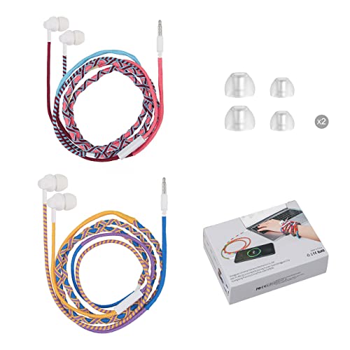 URIZONS 2Pack 3.5mm Wired in-Ear Colorful Earbuds - Tangle-Free and Trendy Noise Isolating Earphones Kids in Ear Headphones with Microphone for iPhone Laptop Kids Tangle Free Fabric Braided